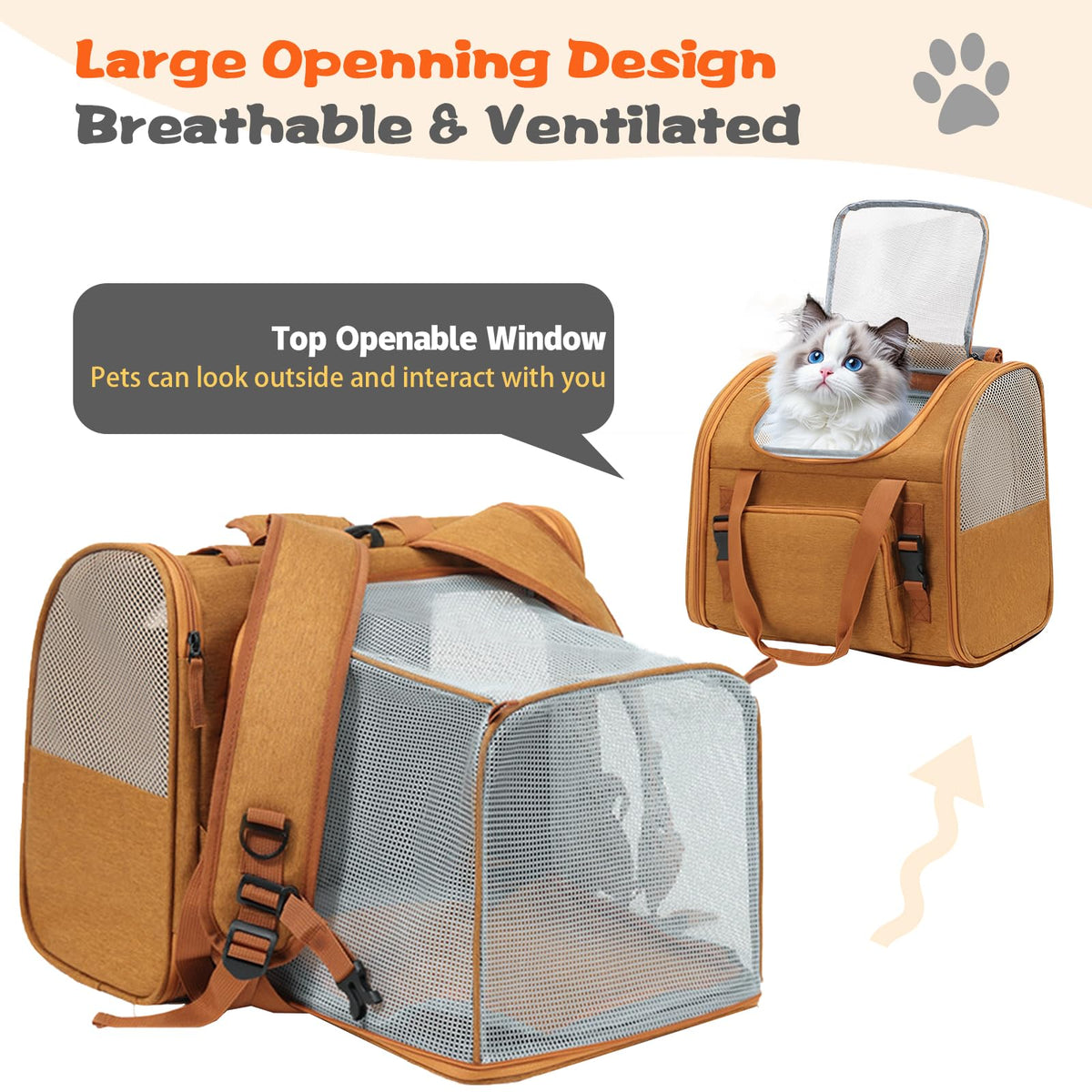 Brown Expandable Breathable Mesh Cat Carrier Backpack P87570