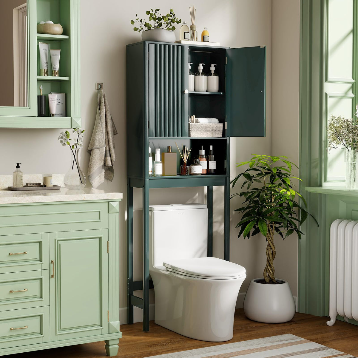 Over The Toilet Storage Cabinet with Fluted Doors G415