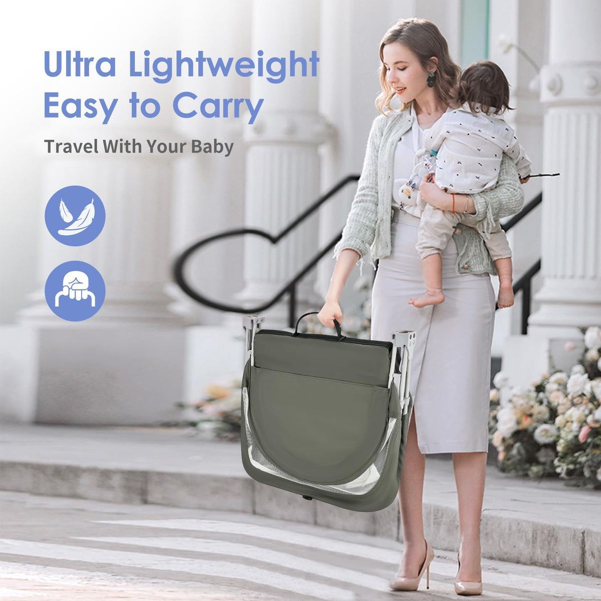Portable Baby Bassinet with Mosquito Net & Sunshade G662061