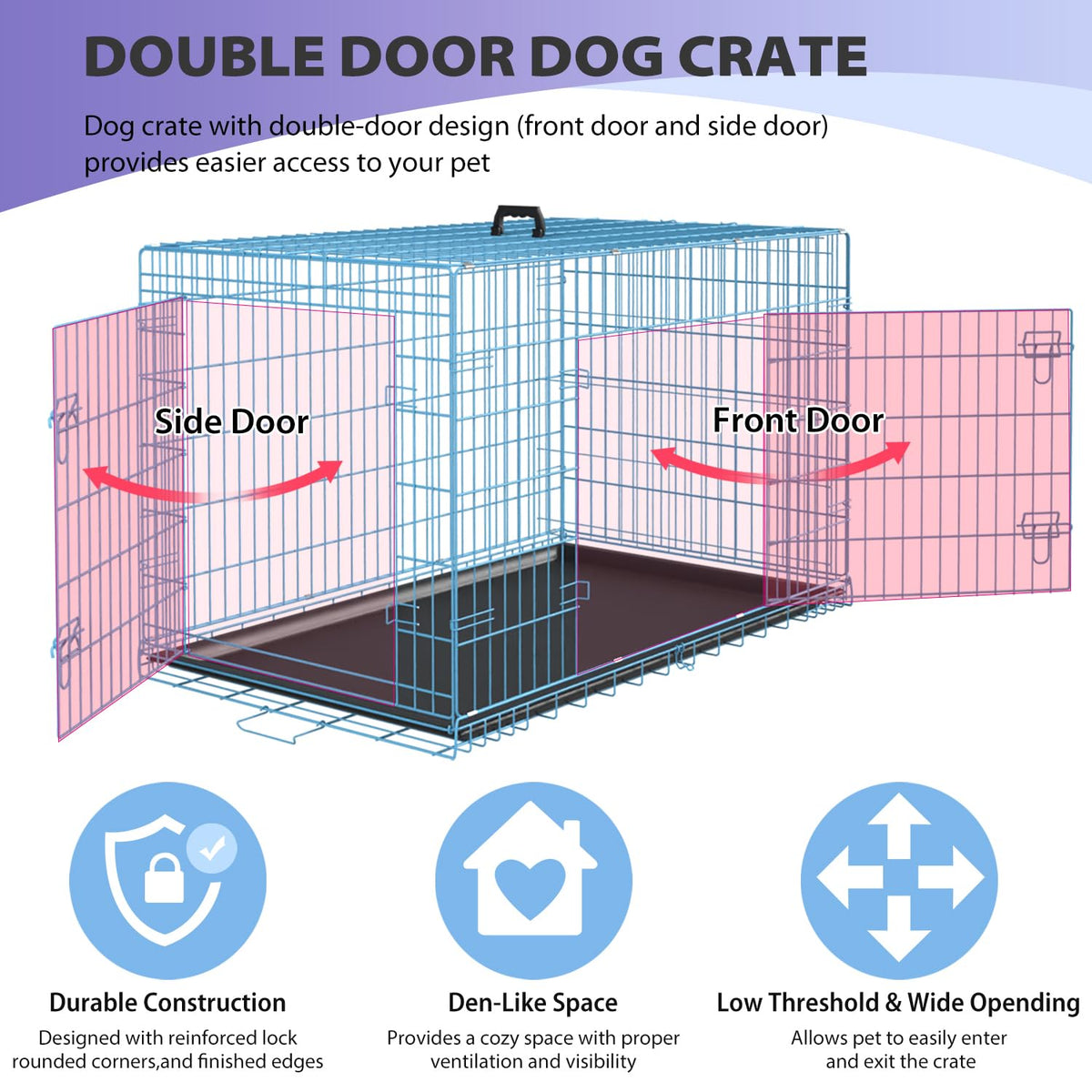 48 Inch Extra Large Folding Metal Wire Dog Crate with Double Door X342938
