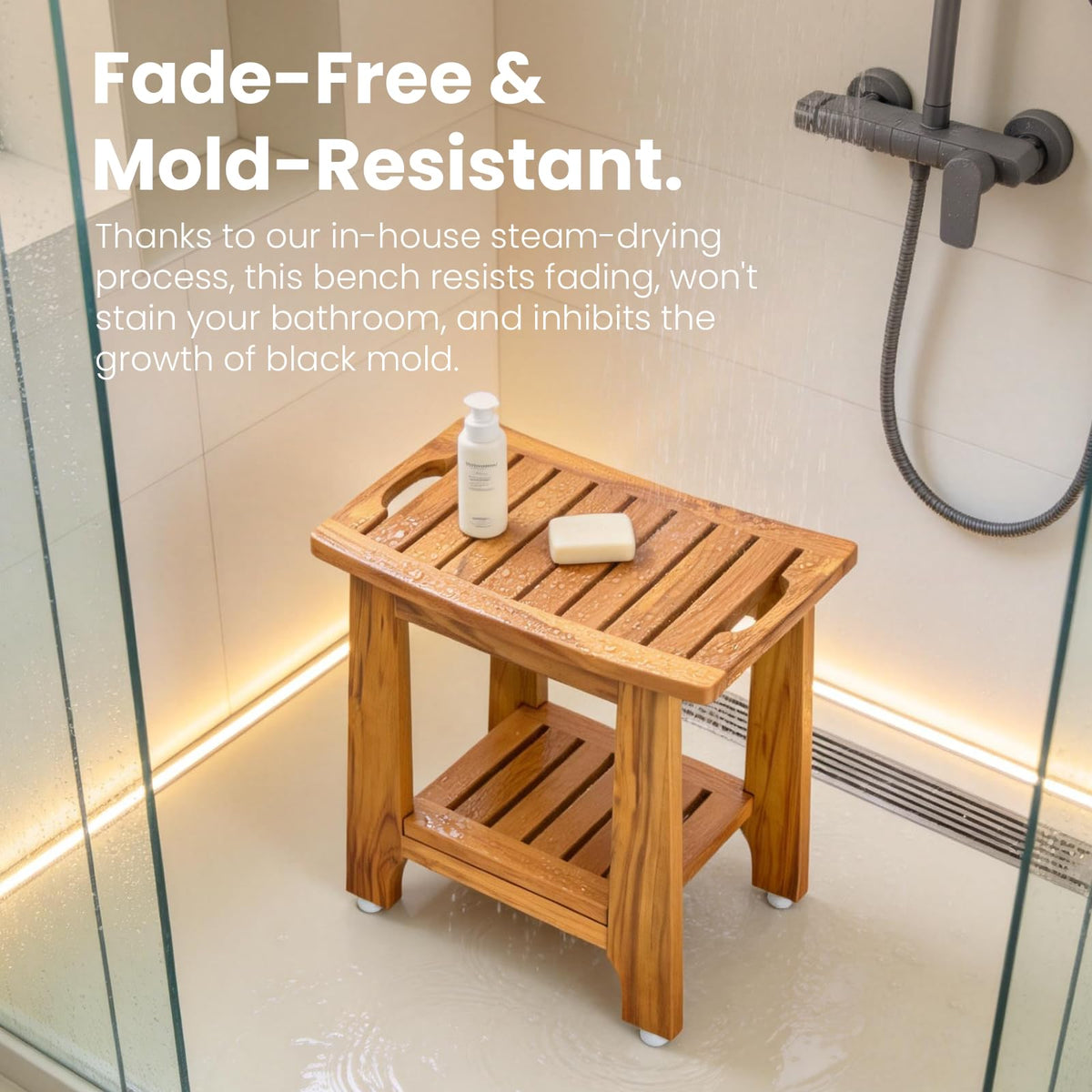 18" Teak Shower Bench with Non-Slip Leveling Feet E707