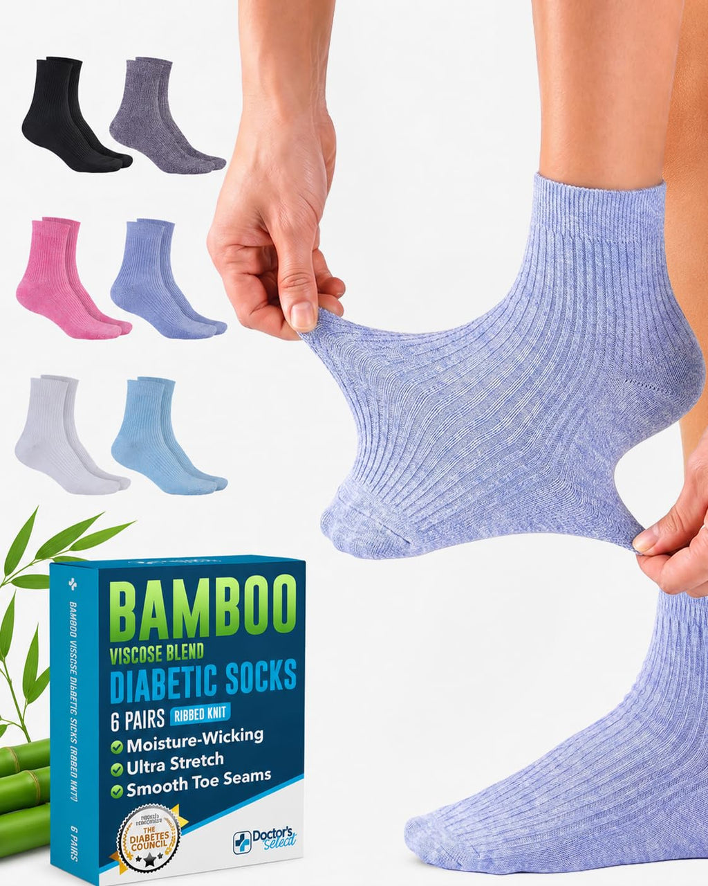 Bamboo Viscose Diabetic Socks 6 Pairs N80540