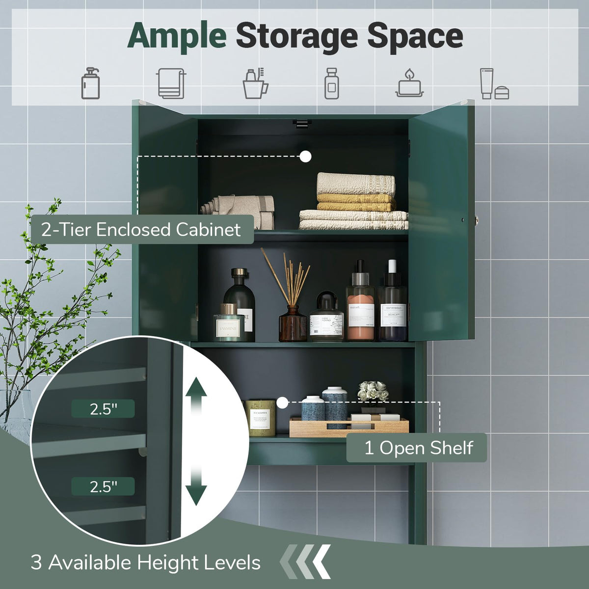 Over The Toilet Storage Cabinet with Fluted Doors G415