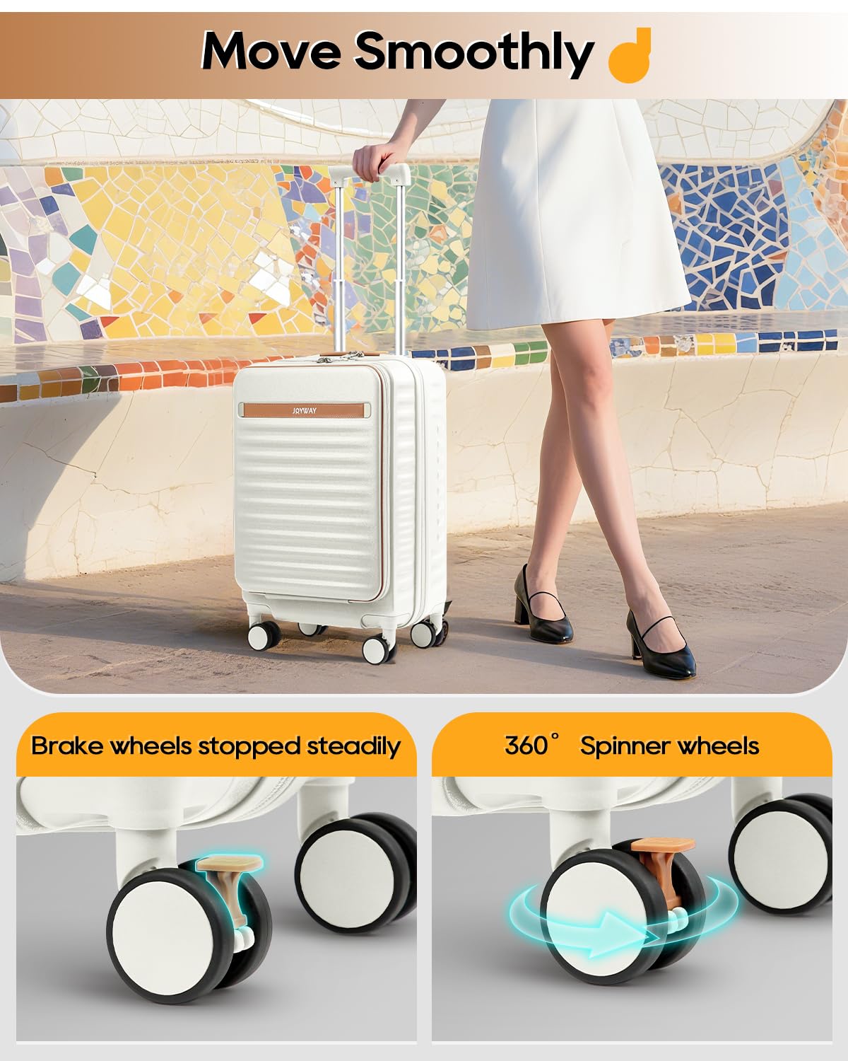 20 Inch Carry On Luggage with Front Pocket and Cup Holder, White G728