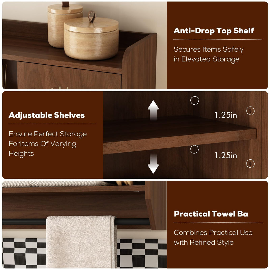Fluted Wall Cabinet with Arched Doors & Adjustable Shelves V97694