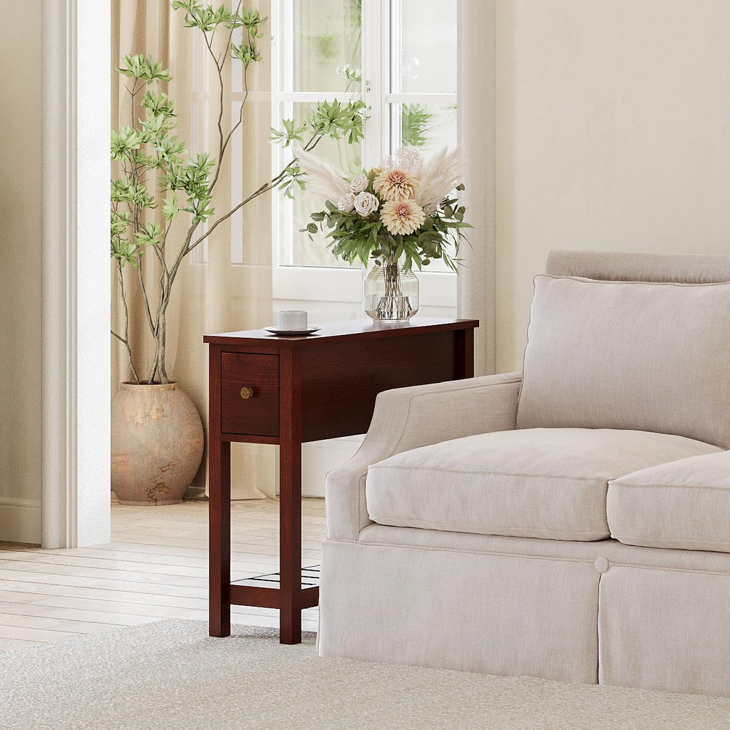 Narrow Side Table with Drawer Set of 2 V17748