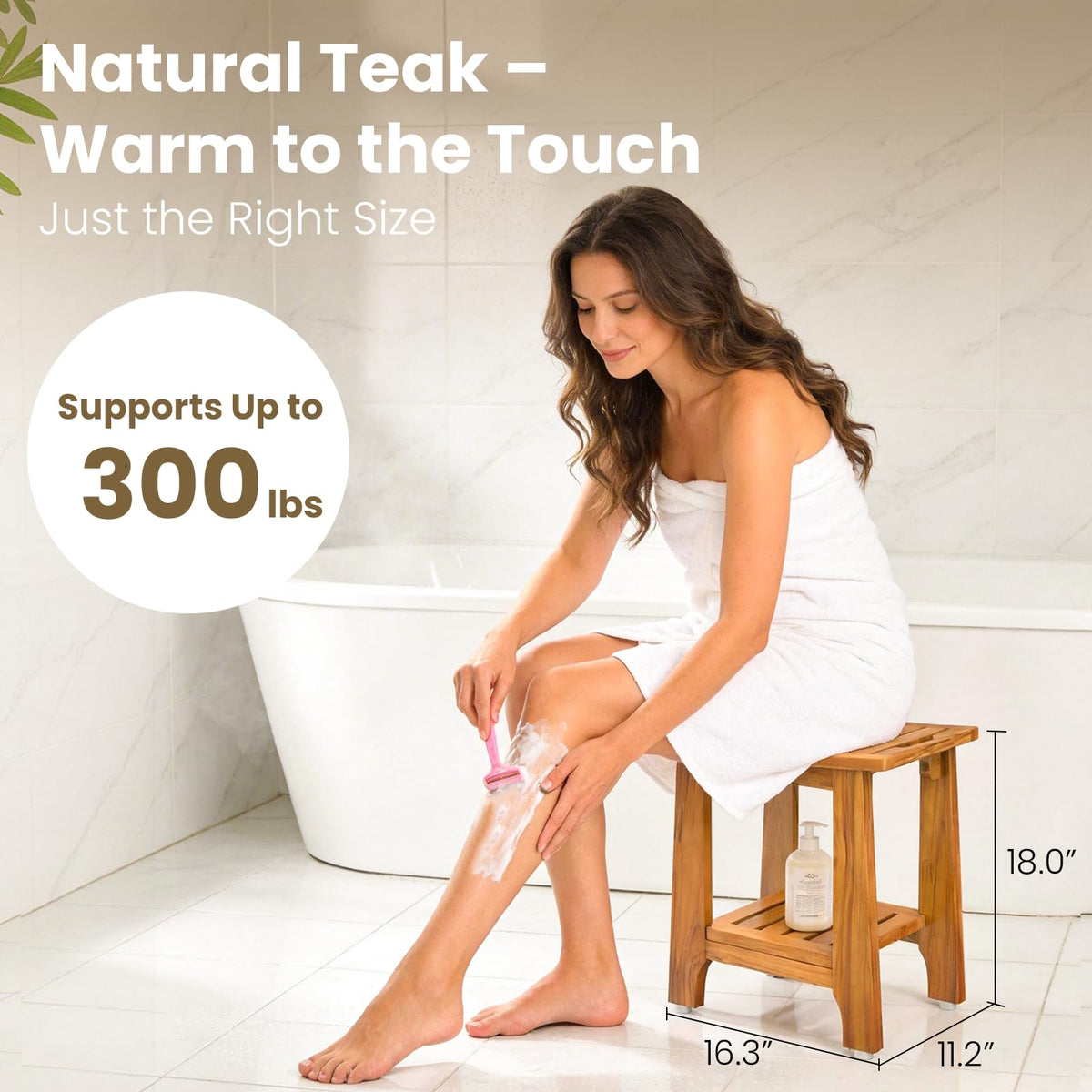 18" Teak Shower Bench with Non-Slip Leveling Feet E707