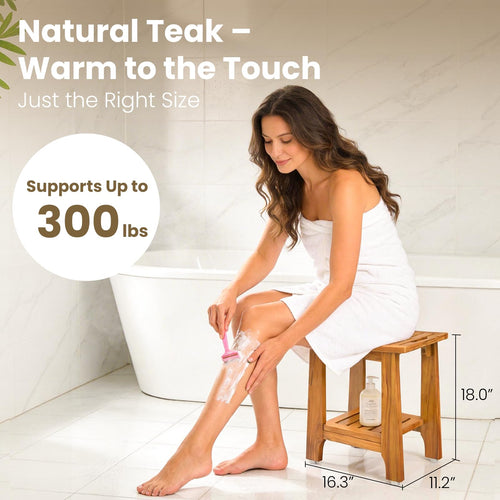 18" Teak Shower Bench with Non-Slip Leveling Feet E707