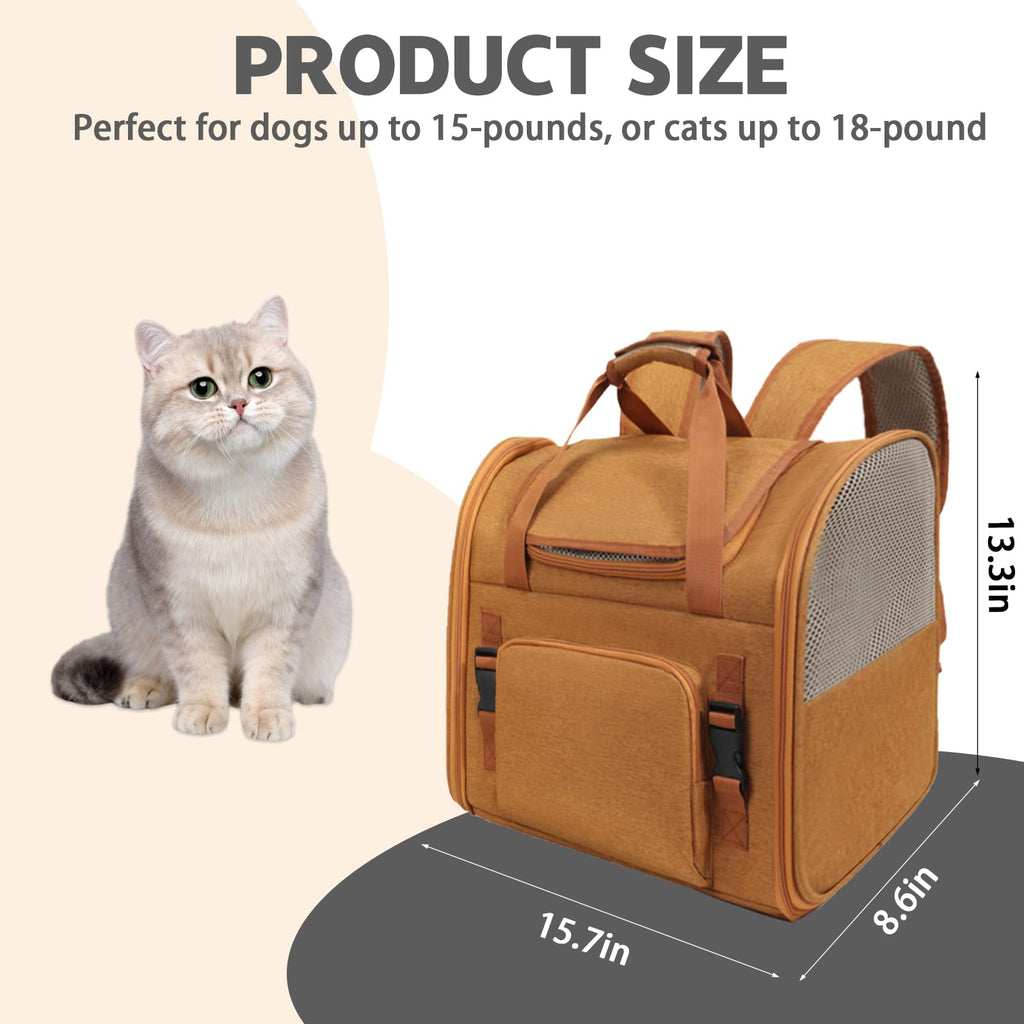 Brown Expandable Breathable Mesh Cat Carrier Backpack P87570