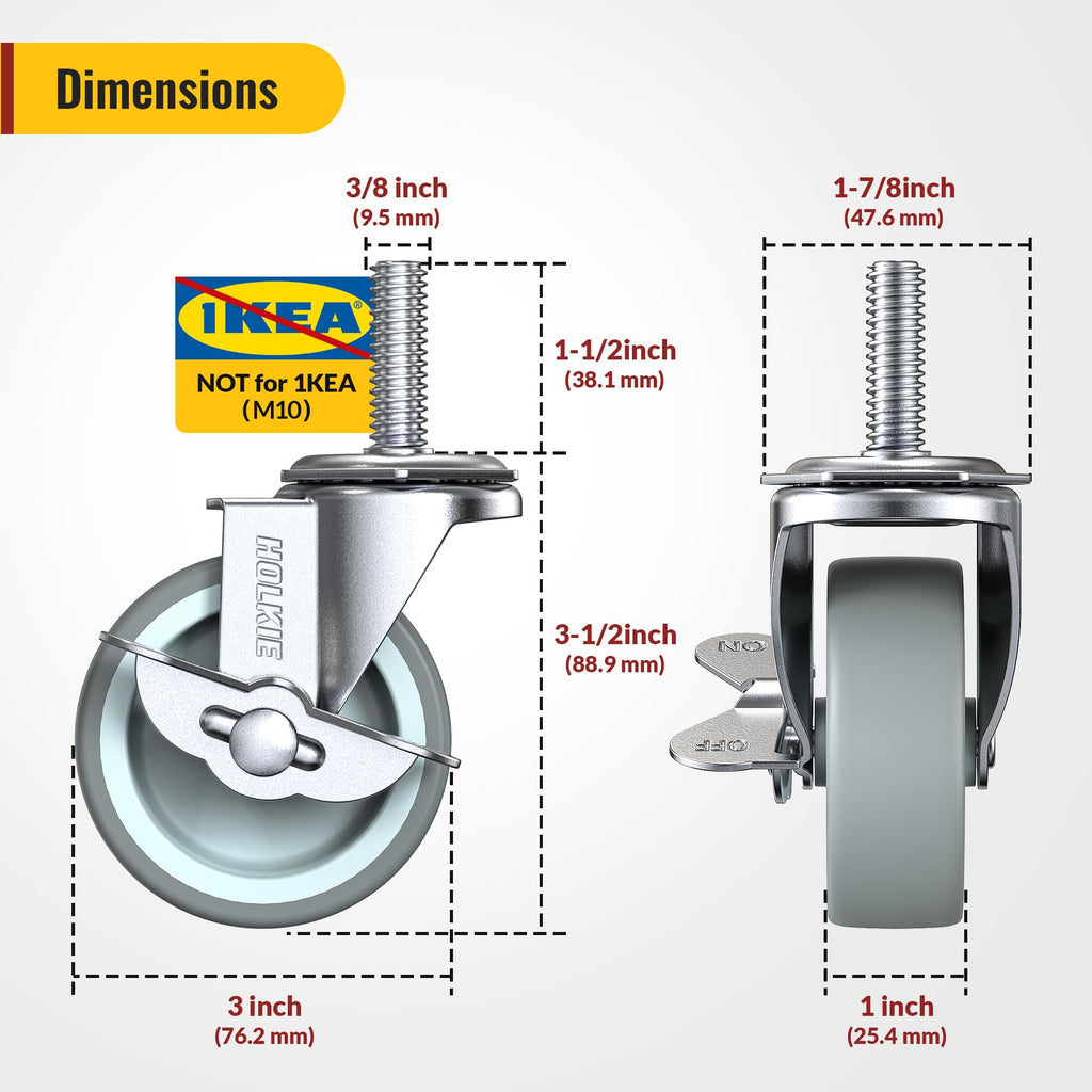 Set of 4 Stem Casters with Brake N173