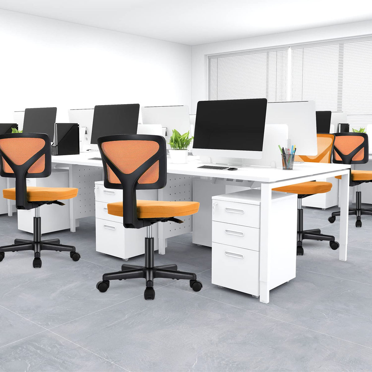 Orange Mesh Ergonomic Adjustable Swivel Rolling Office Chair G35973