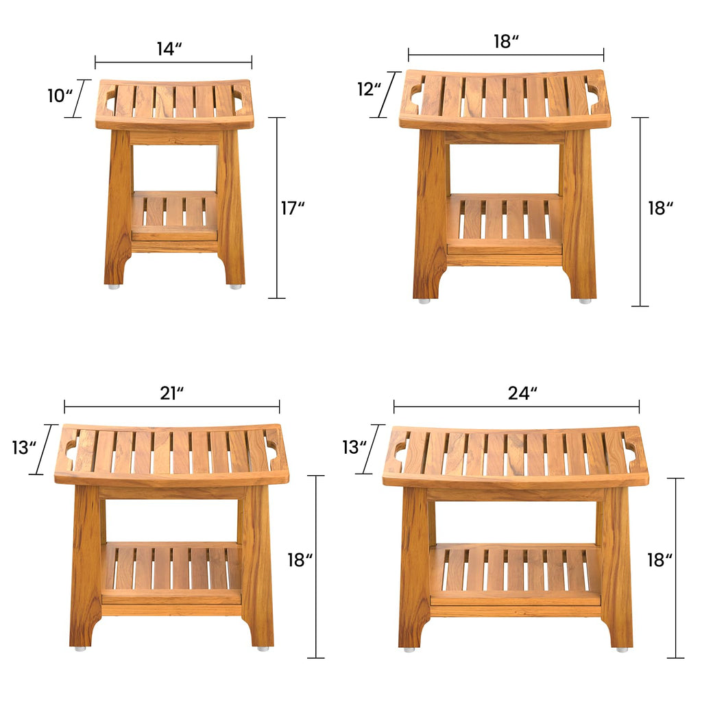 18" Teak Shower Bench with Non-Slip Leveling Feet E707