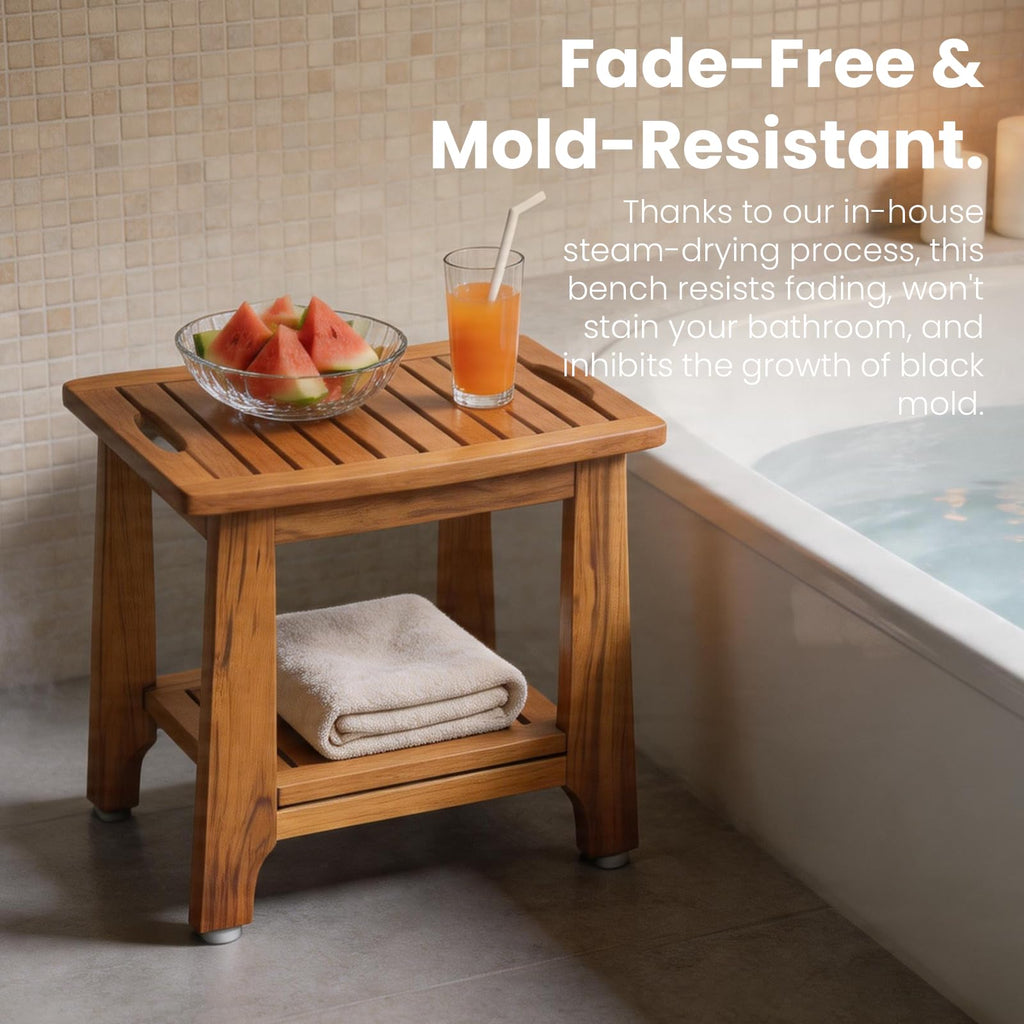 18" Teak Shower Bench with Non-Slip Leveling Feet E707