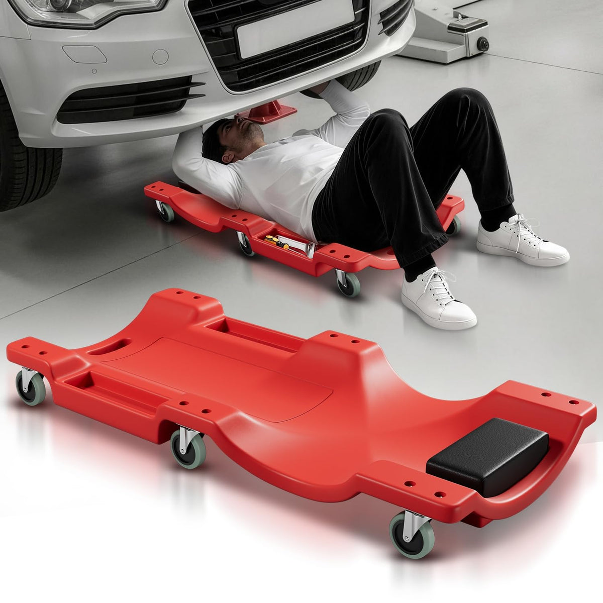 40 in Low-Profile Rolling Mechanic Creeper, Red I46298
