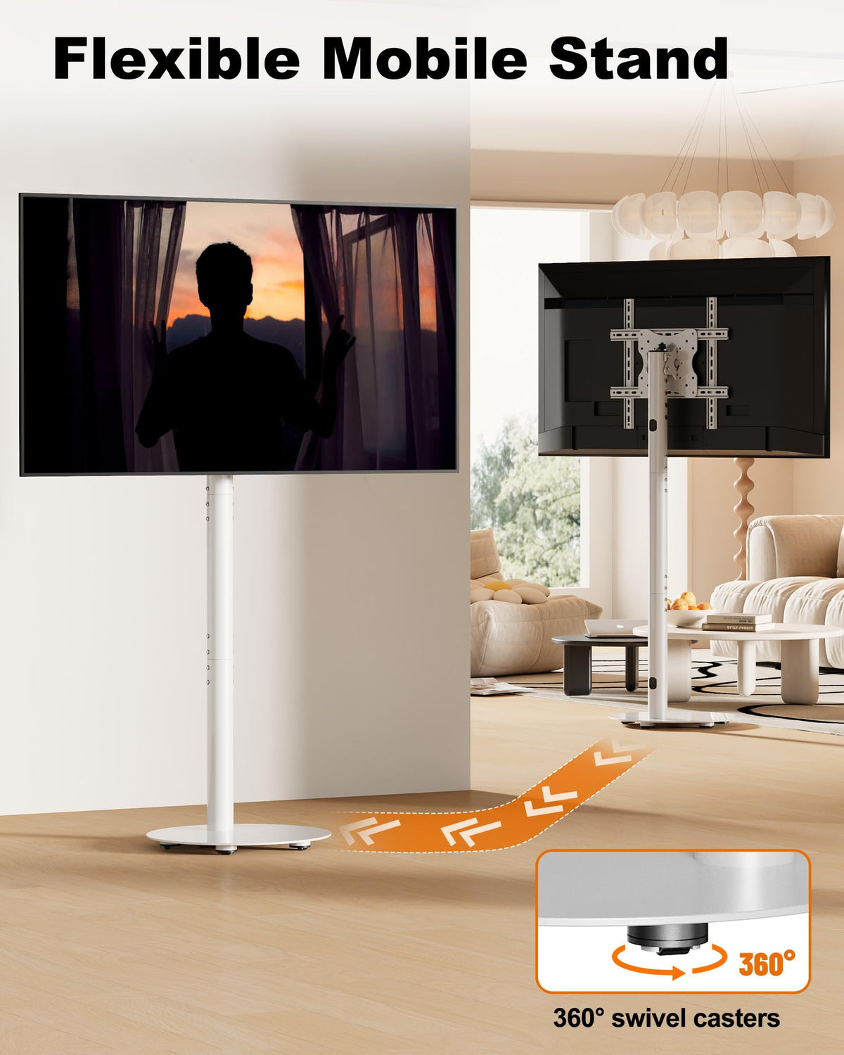 White Rolling TV Stand for 32-55 Inch TVs Y79318