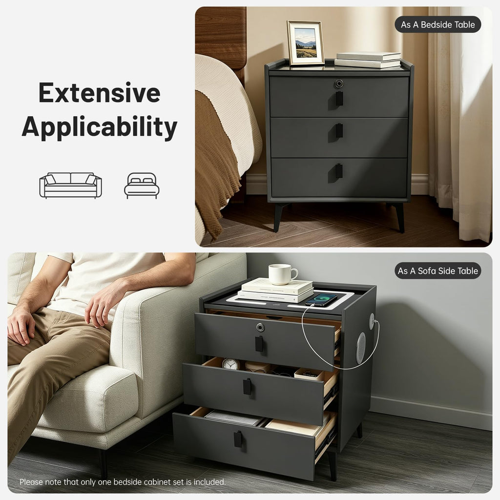 Solid Wood Nightstand with Charging Station L60534