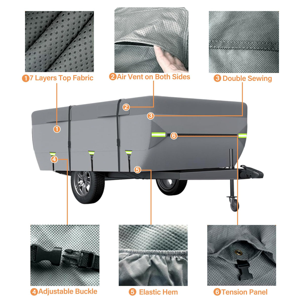 12'-14' 7 Layers Waterproof Breathable Pop Up Folding Camper Cover Y55955