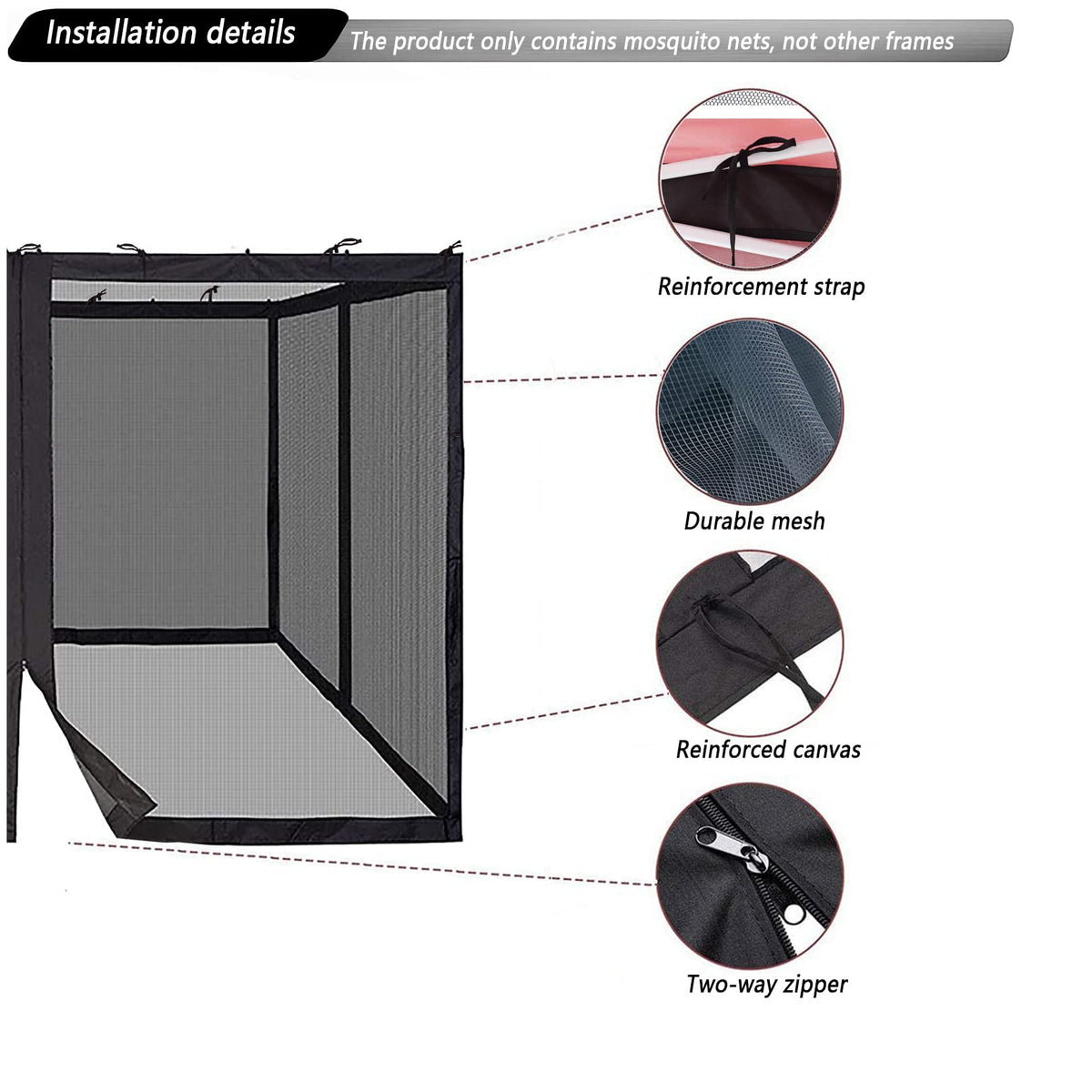 10x10 Mosquito Netting with Double Door Side Screen Black T278