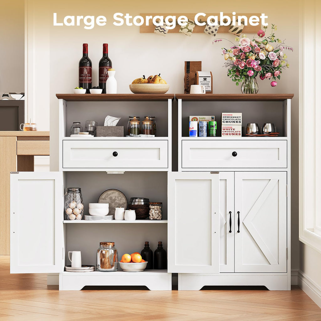 White Storage Cabinet with Barn Doors and Drawers H83197