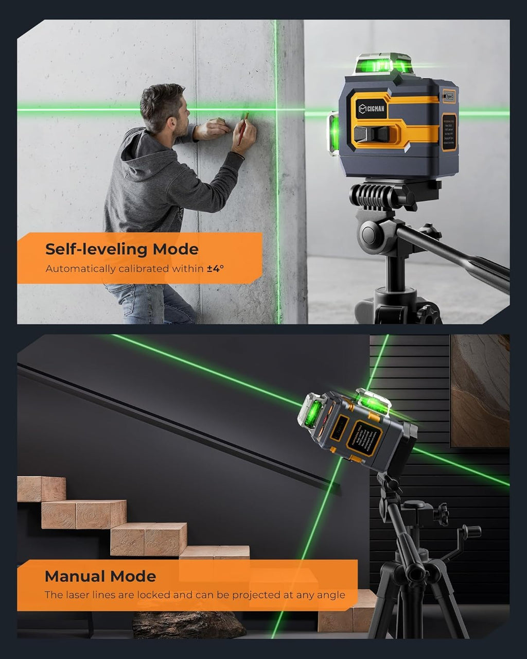 Green 3x360° Self Leveling Laser Level H7646