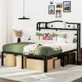 Queen 18 Inch Metal Platform Bed Frame with Headboard and Charging Station C676