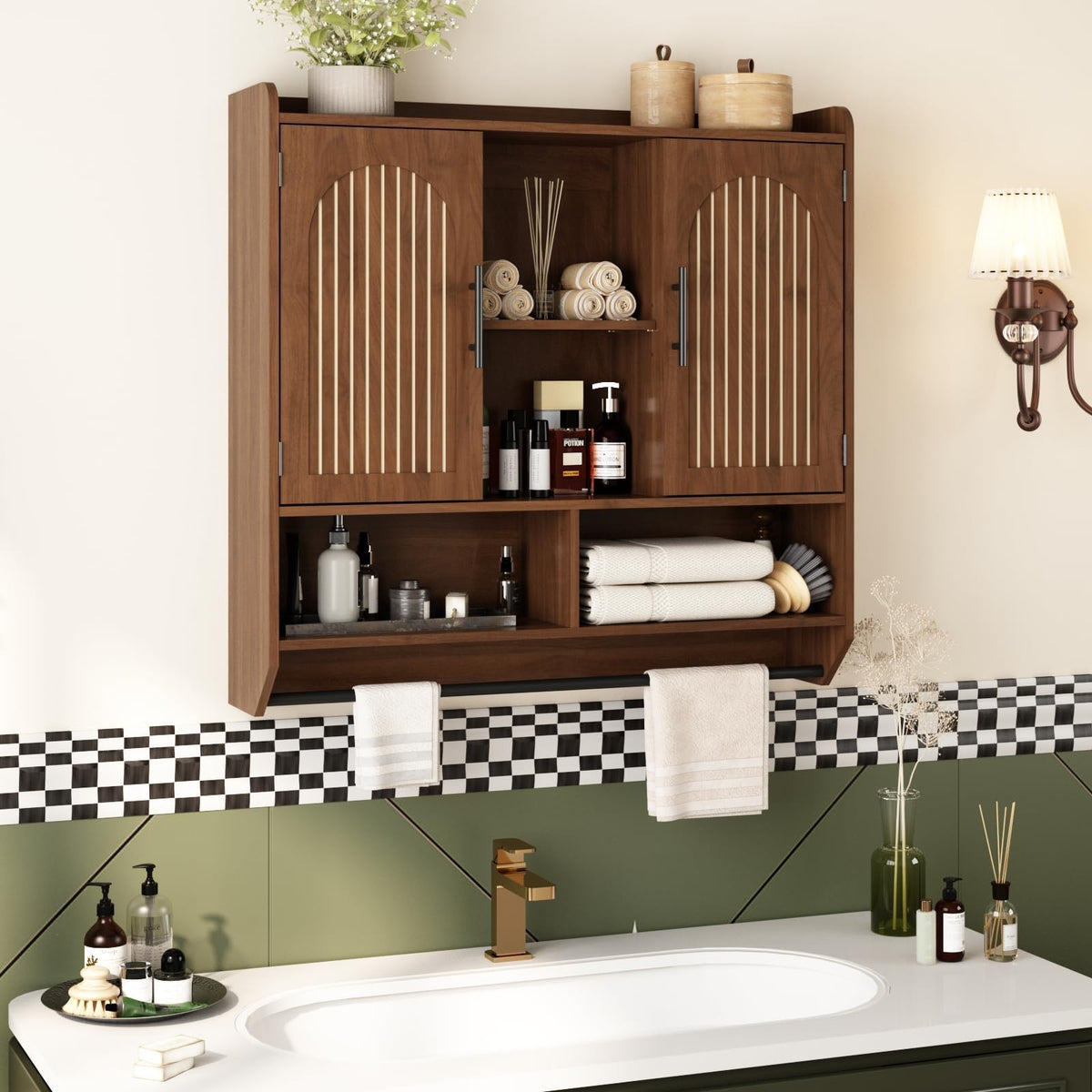 Fluted Wall Cabinet with Arched Doors & Adjustable Shelves V97694