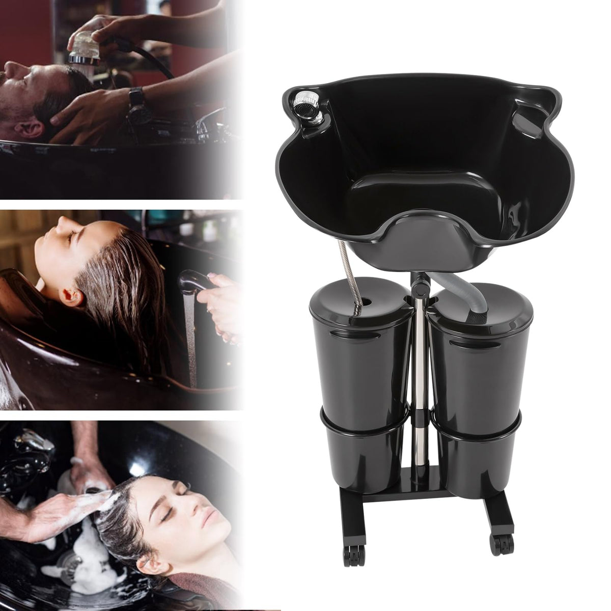 Portable Height-Adjustable Shampoo Basin with 2 Water Buckets H371