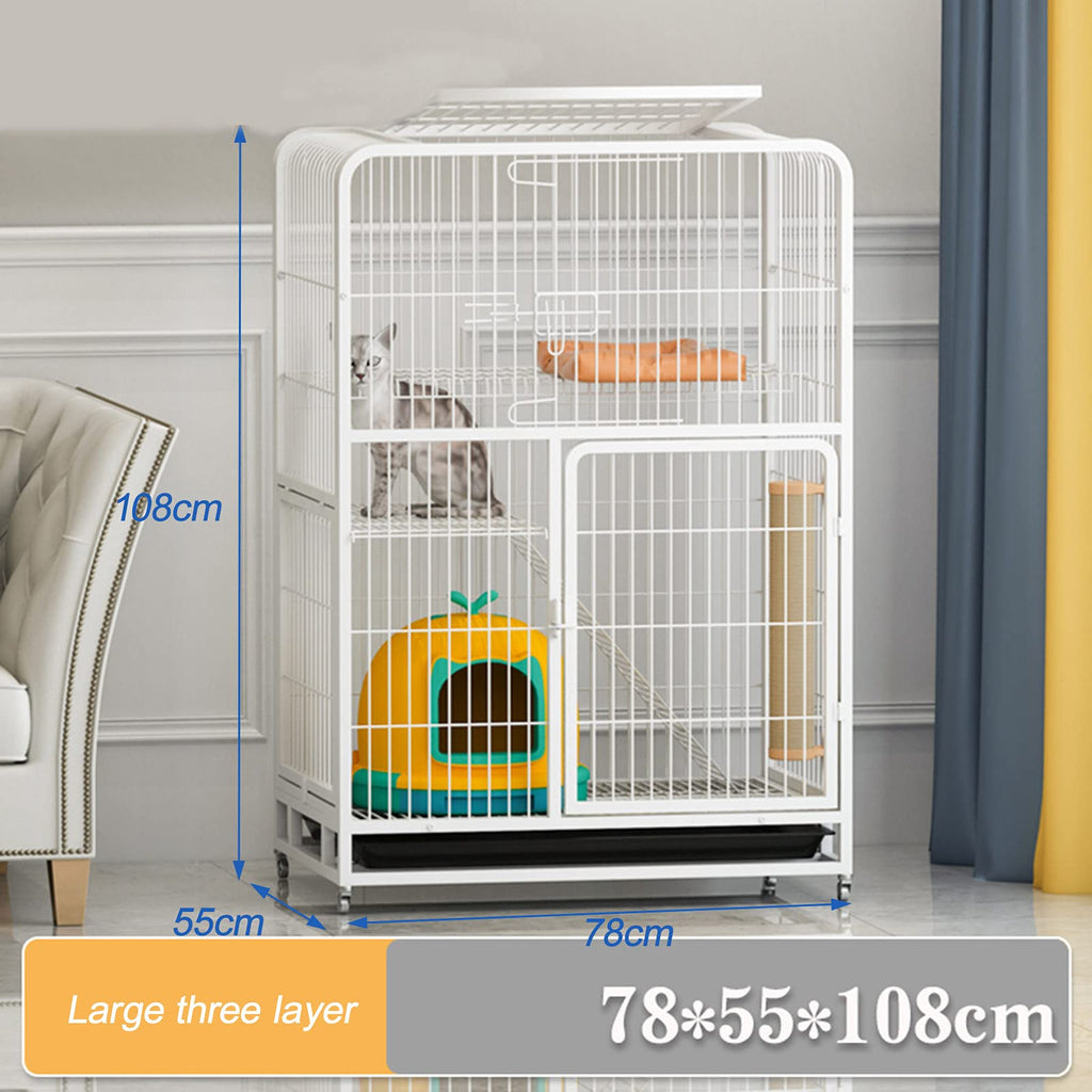 3-Tier Metal Wire Cat Cage with Hammock and Casters Q786219