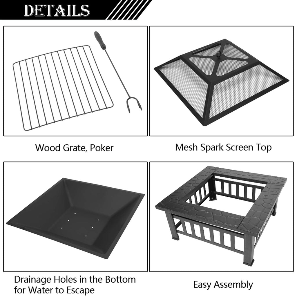 32 Inch Black Metal Wood Burning Fire Pit Q55612