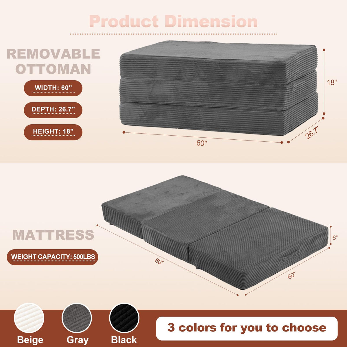 6-Inch Tri-Fold Foldable Mattress A586