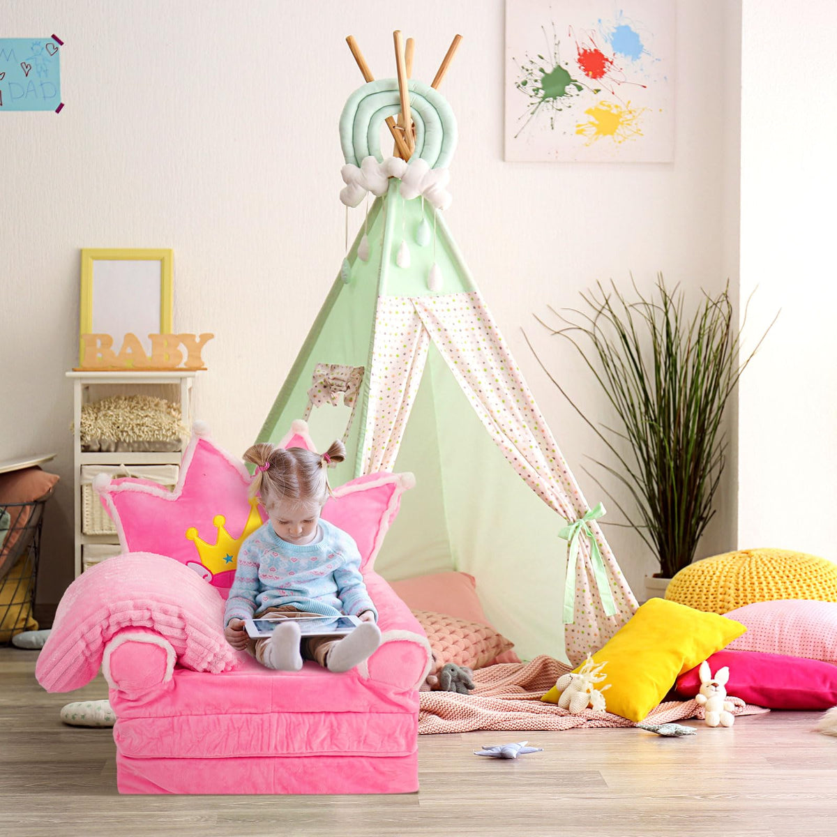 Pink 2 in 1 Fold Out Couch Set with Flannel Blanket S382