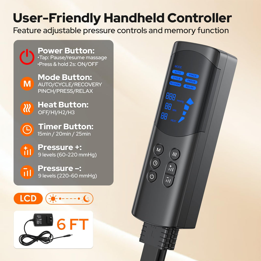 Air Compression Leg Massager with Heat, 6 Modes, 9 Intensities X783