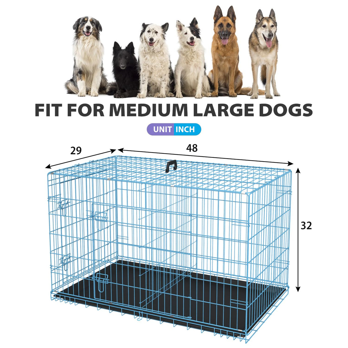 48 Inch Extra Large Folding Metal Wire Dog Crate with Double Door X342938