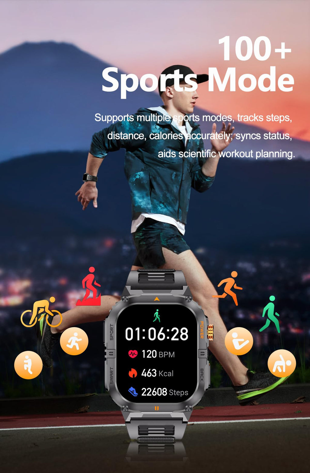 Military Smart Watch with Bluetooth Calling, Heart Rate Monitor, Sleep Tracking, Camouflage Green F884395