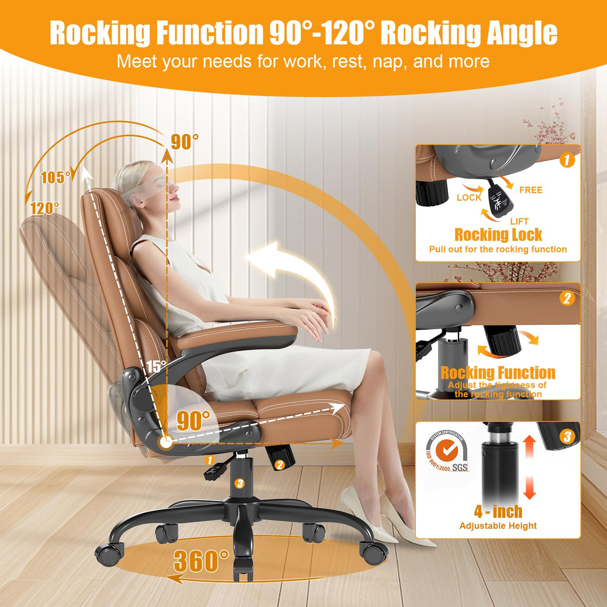 Ergonomic Office Chair with Flip-up Armrests T3965