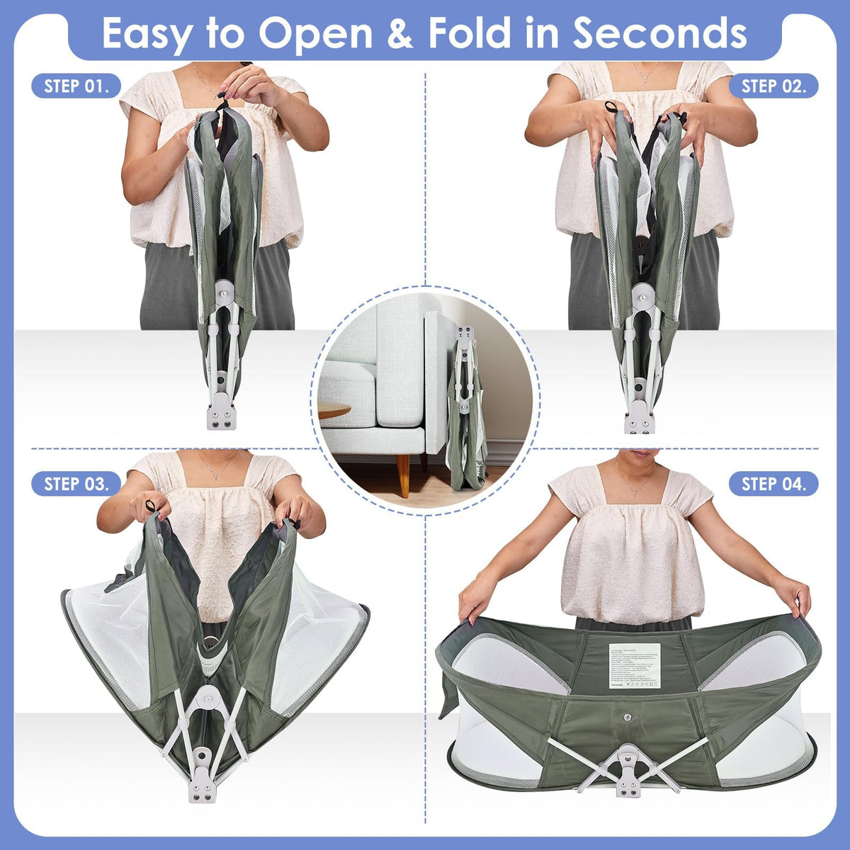 Portable Baby Bassinet with Mosquito Net & Sunshade G662061
