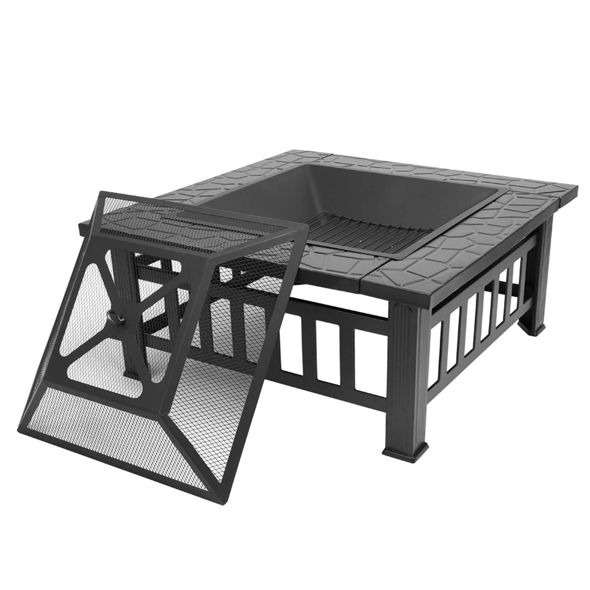 32 Inch Black Metal Wood Burning Fire Pit Q55612