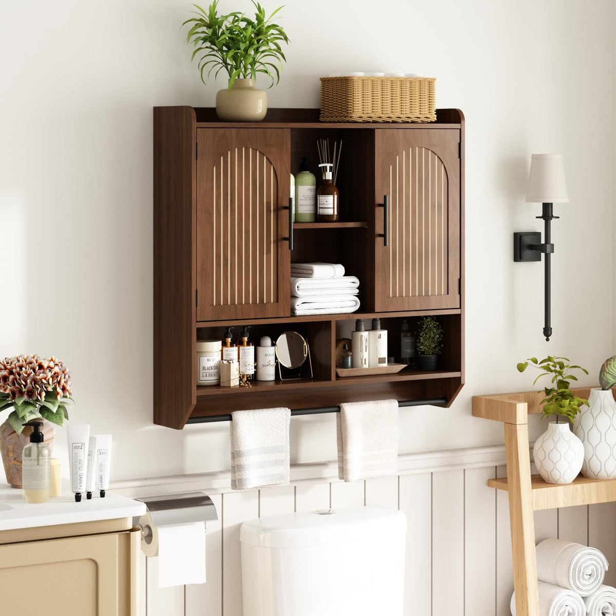 Fluted Wall Cabinet with Arched Doors & Adjustable Shelves V97694
