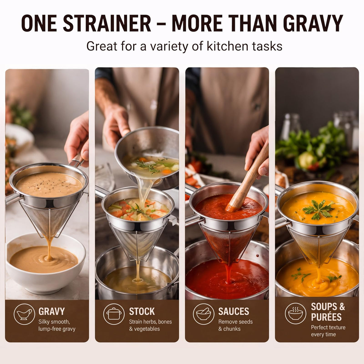8" Fine Mesh Strainer Set with Handle and Pestle H183