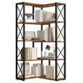 5-Tier Rustic Brown and Black Corner Bookshelf D190604