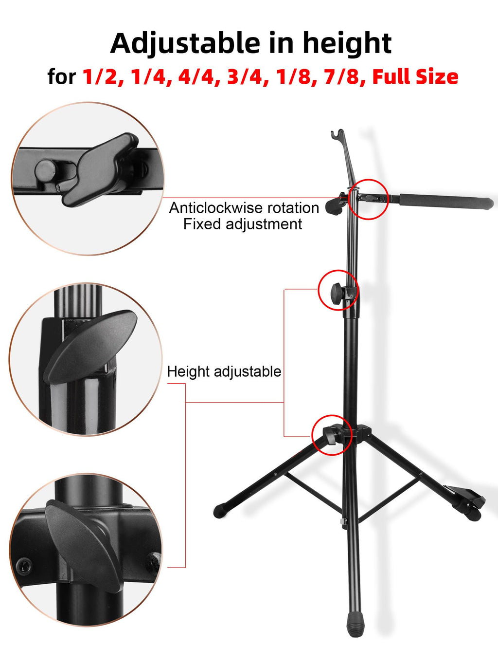 Adjustable Foldable Cello Stand with Bow Hook A3673