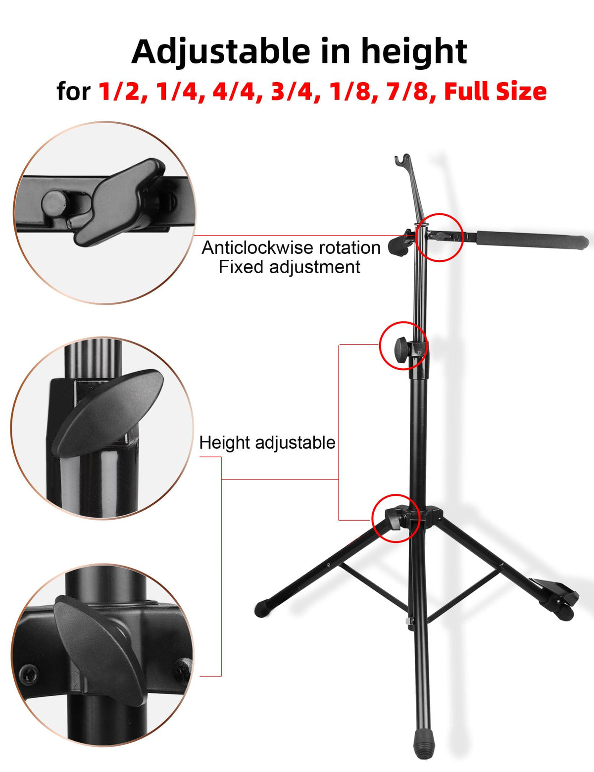 Adjustable Foldable Cello Stand with Bow Hook A3673