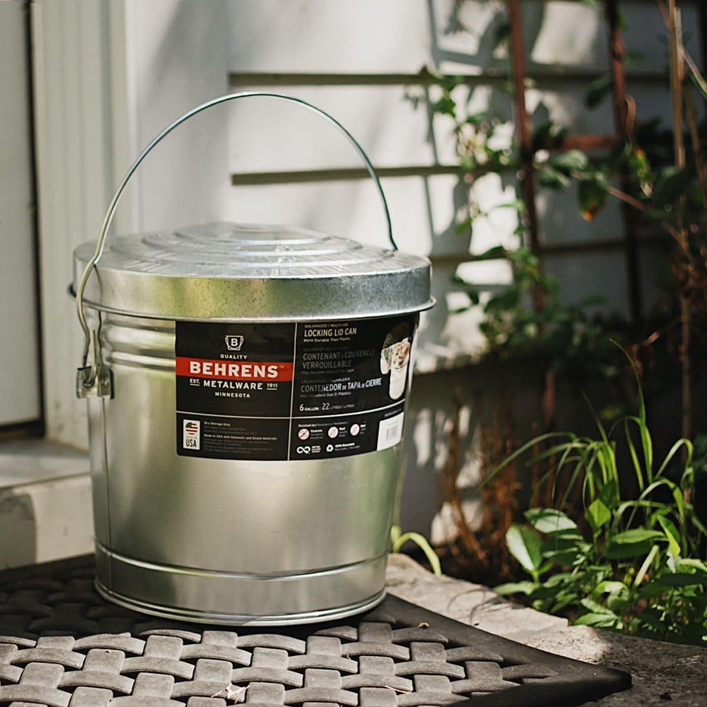 6 Gallon Galvanized Steel Storage Can or Waste Bin with Locking Lid G933
