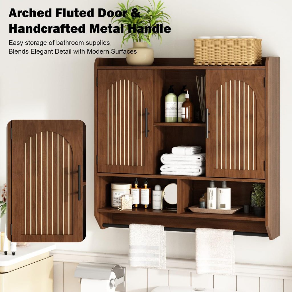 Fluted Wall Cabinet with Arched Doors & Adjustable Shelves V97694