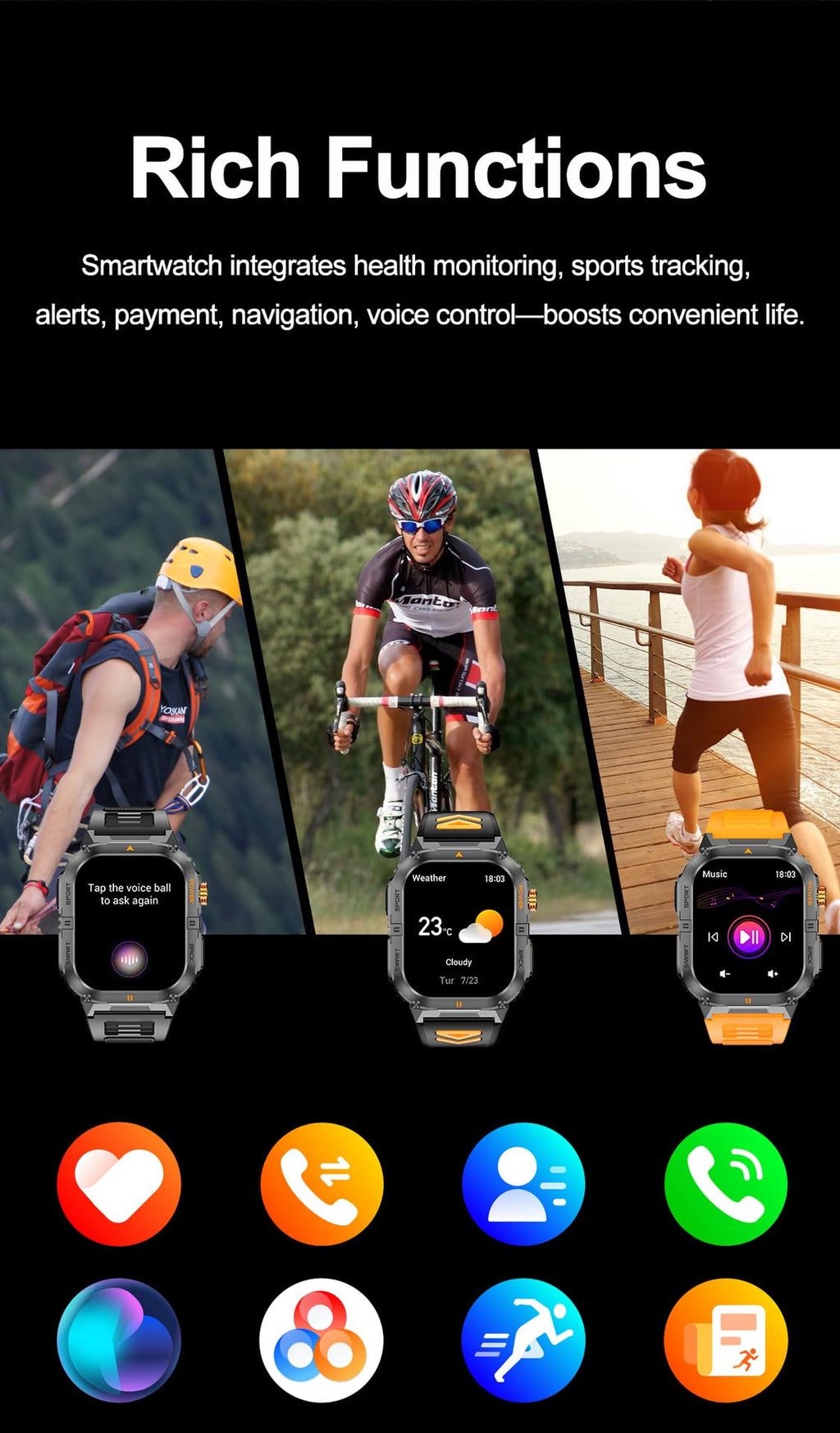 Military Smart Watch with Bluetooth Calling, Heart Rate Monitor, Sleep Tracking, Camouflage Green F884395