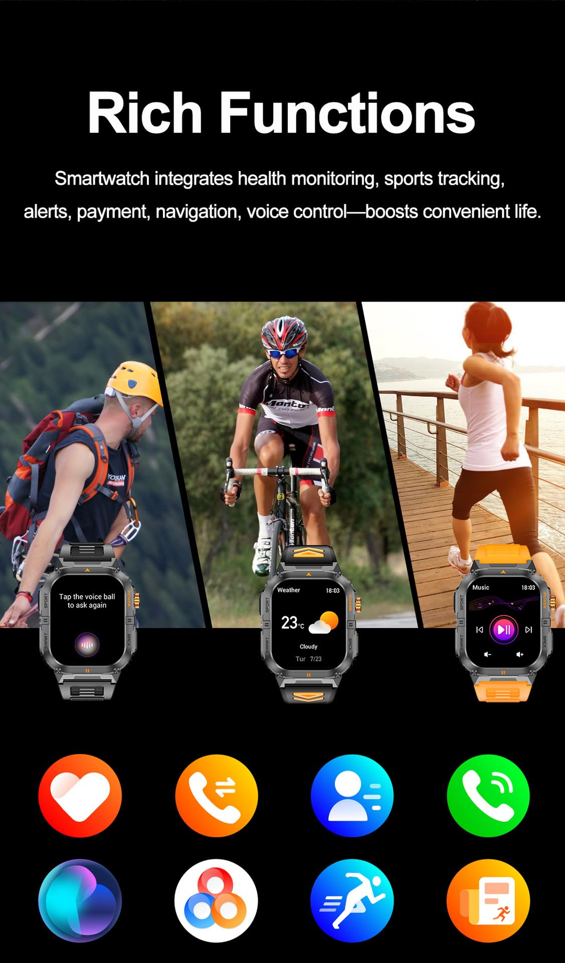 Military Smart Watch with Bluetooth Calling, Heart Rate Monitor, Sleep Tracking, Camouflage Green F884395