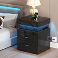 LED Nightstand with Charging Station and Sliding Storage N802