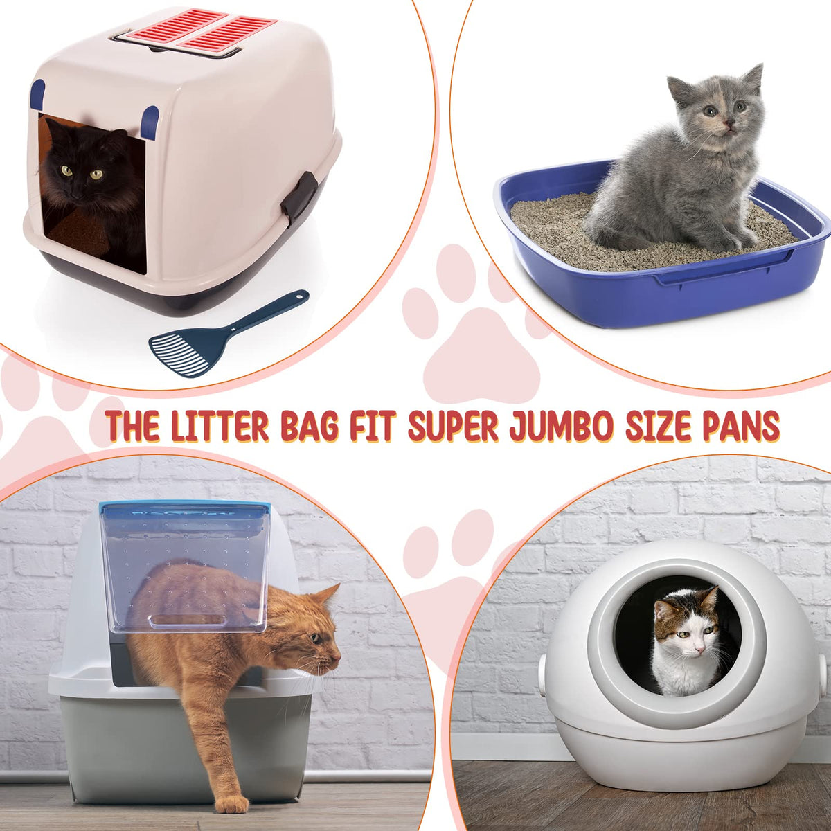 50 Count Jumbo Cat Litter Box Liners 39 x 22 Inch Gray Red L597278