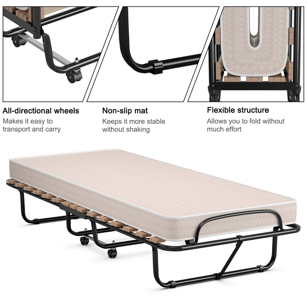 Folding Bed with 4 Inch Memory Foam Mattress Metal Frame G370262