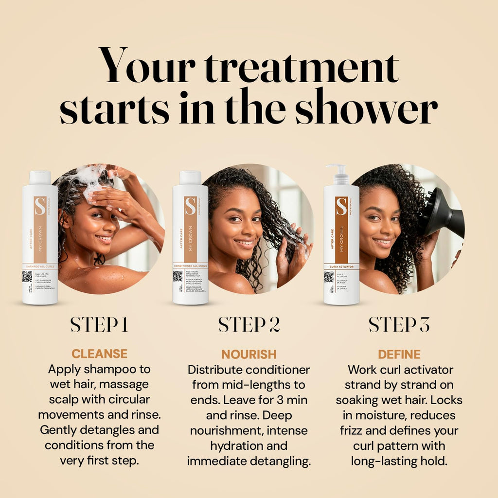 Curly Hair Shampoo Conditioner & Curl Cream Kit, 3x16.9oz U6722